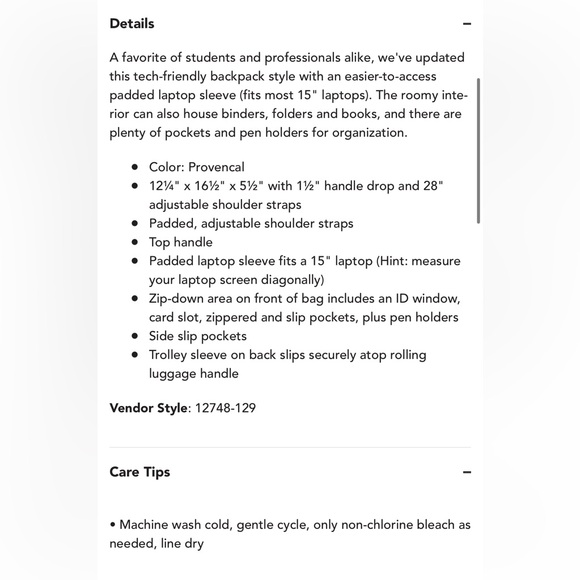 NWT VERA BRADLEY Laptop Backpack in Provençal - Picture 4 of 10